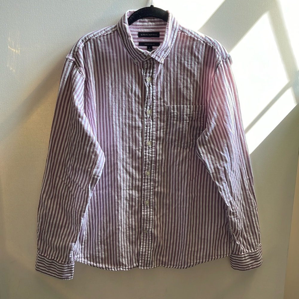 Banana Republic Untucked Slim Fit | Pink & White | Large